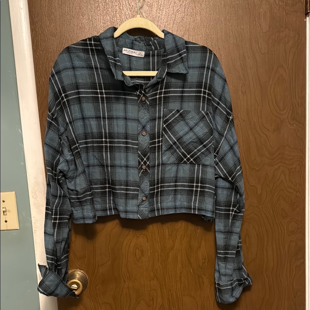 Arizona Jean Co green Plaid Cropped Shirt size XL